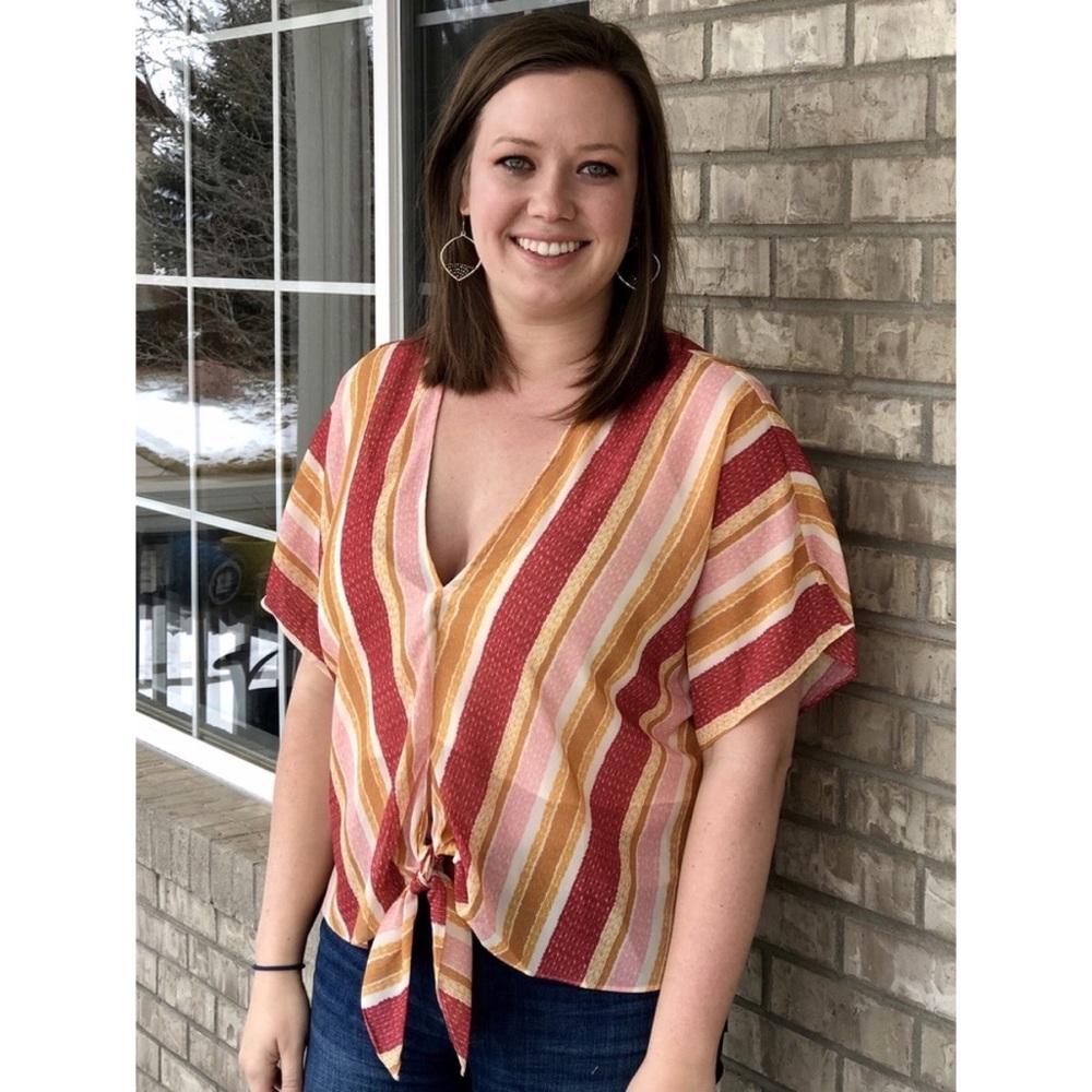 Sage The Label Pink/Honey Stripe Tie Top